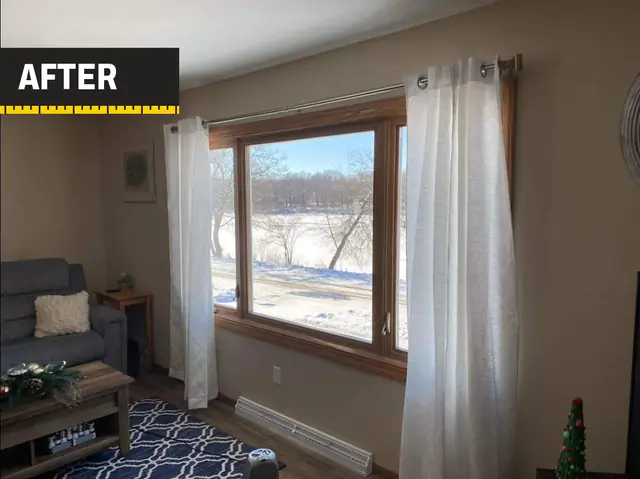 A window we replaced: a picture window between two casements